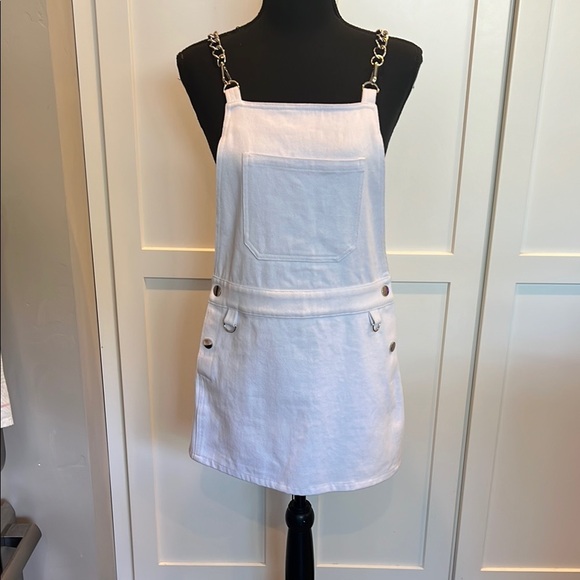 CARMAR White Denim Mini Dress with Silver Chain Straps S - Picture 1 of 7